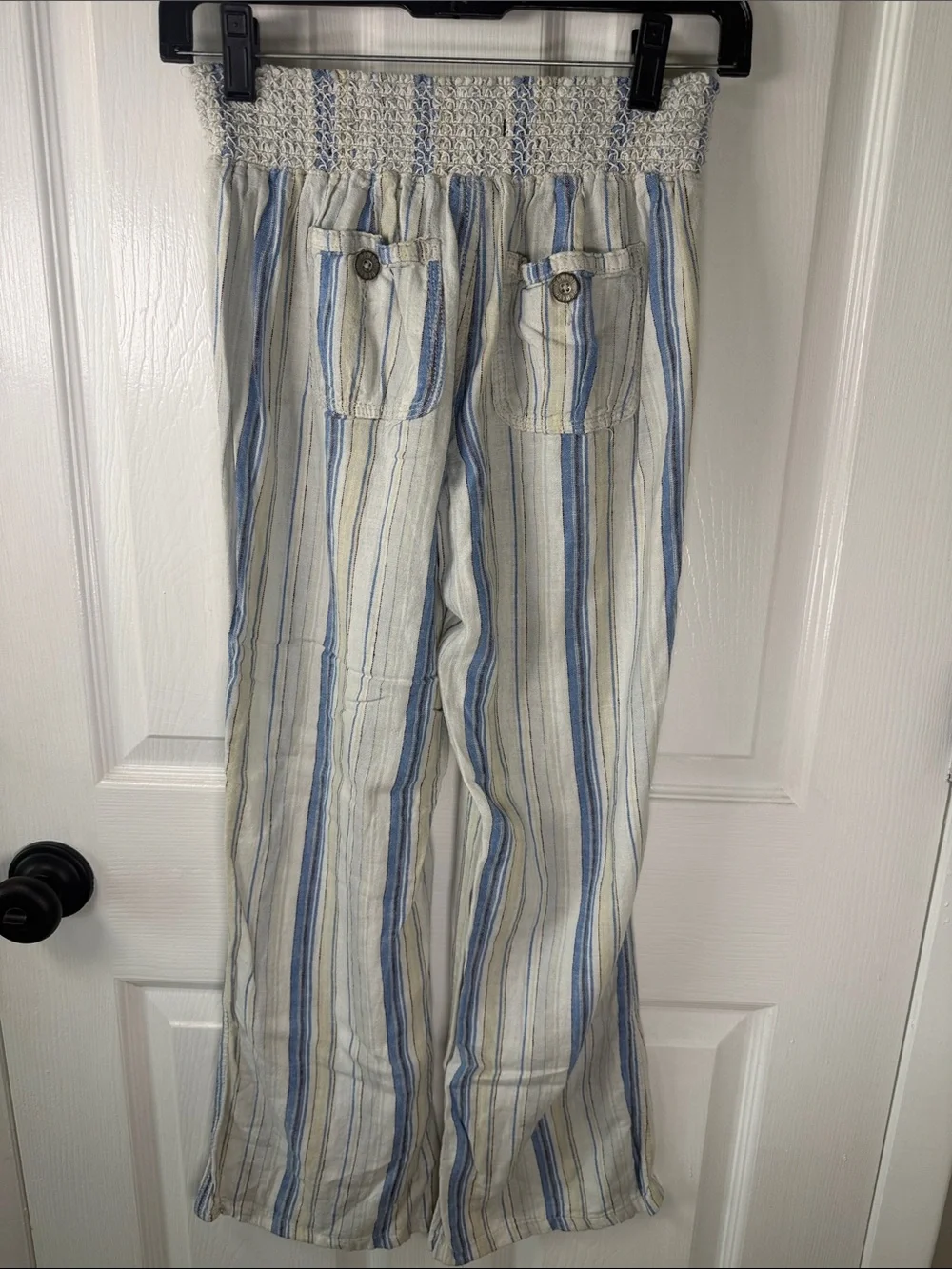 Rewash Blue and White Striped Smocked Waist Wide-Leg Pants
